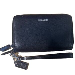 Coach Black Leather wristlet double zip around wallet room for key/small phone